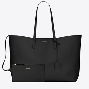 Saint Laurent (YSL) Shopper Tote e/w in Black leather w/pouch, receipt, cards